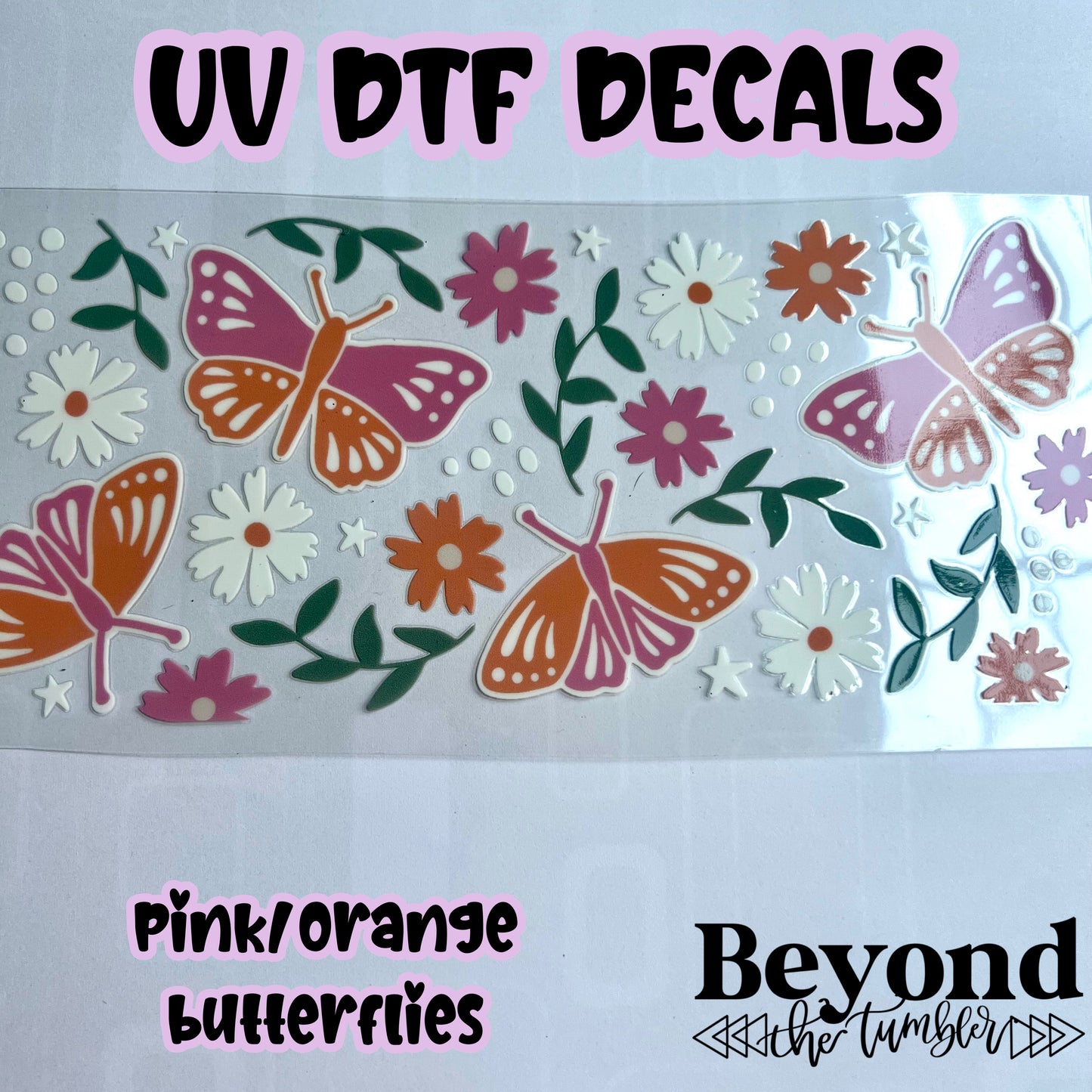 Pink/orange butterflies UVDTF Decals